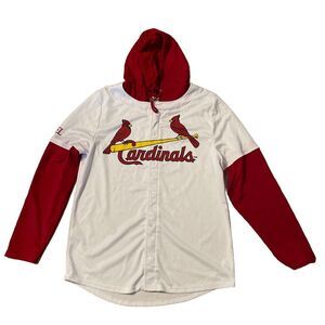 St Louis Cardinals MLB Adult Long-Sleeve Hoodie Button Up Shirt XL Red/White‎